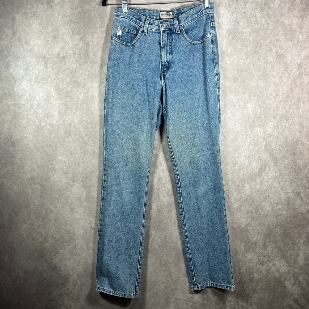 Vintage Guess Jeans Womens 27 Blue Medium Wash Denim Straight Mid Rise USA Y2K